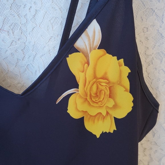 Petra Fashions cami, dark navy with bold yellow flowers spaghetti straps Large - Picture 2 of 10